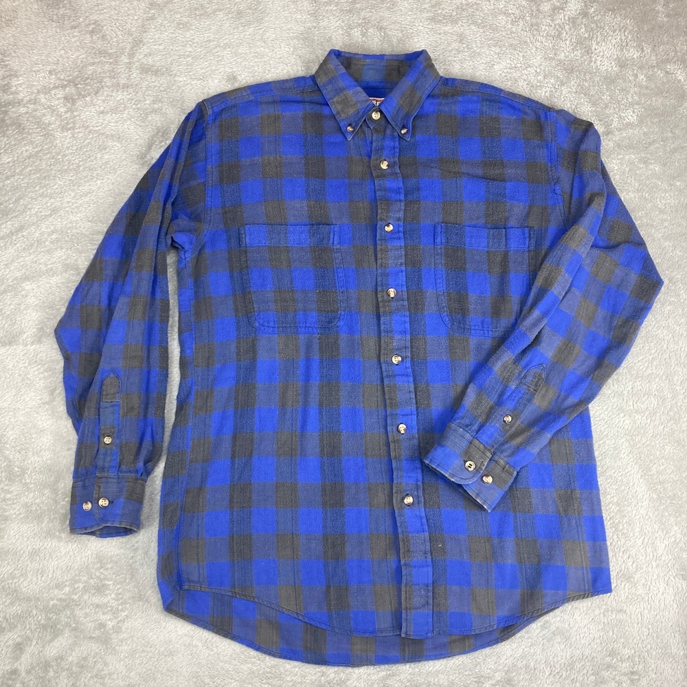 Vintage McGregor Classics Mens Blue Black Plaid Flannel‎ Button Up Shirt Size XL
